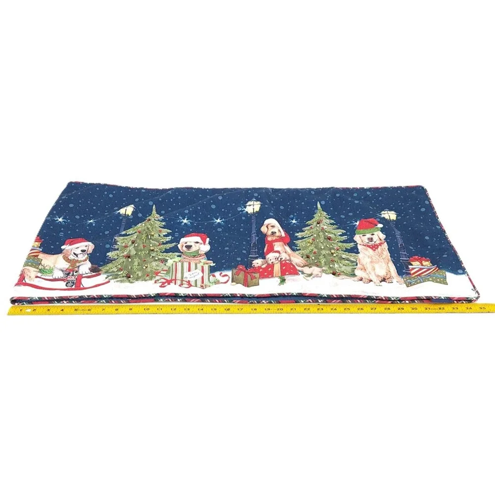 Rachel Roy Christmas Table Runner 70x16 Golden Retriever Dog Holiday Navy